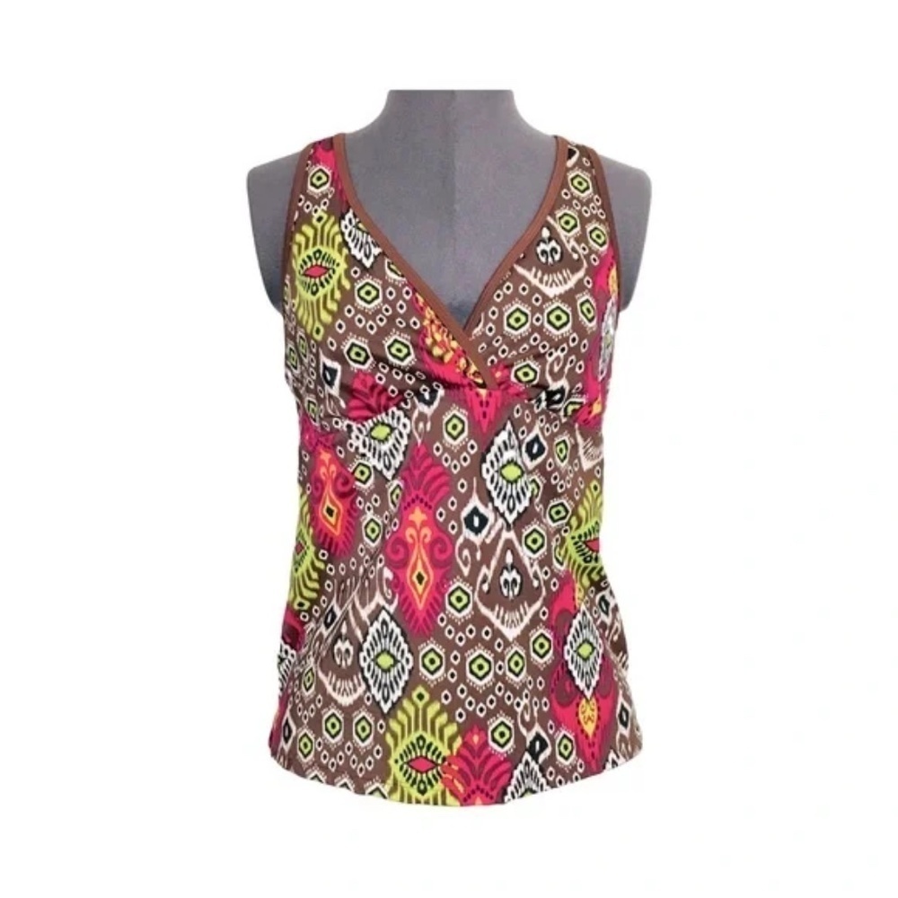 Athleta | Multicolored Ikat Print T-Back Compression Tank Top, Large